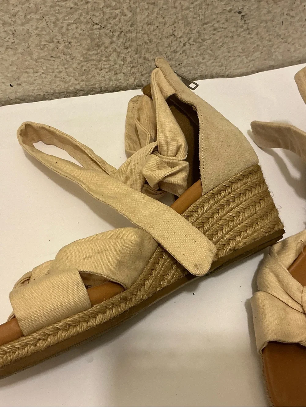 UGG Cream Canvas Knot Espadrille Wedge Sandals